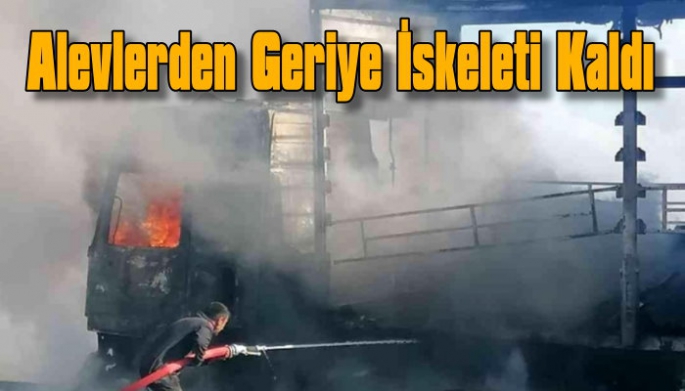 Ardahan'da Alev Alan Tırdan Geriye İskeleti Kaldı