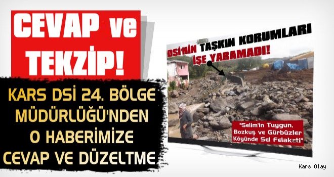 DSİ 24. Bölge Müdürlüğü'nden CEVAP ve TEKZİP METNİ!