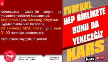 Kağızman Karabağ Köyü'nde Karantina Kaldırıldı