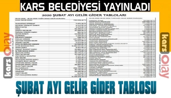 Kars Belediyesi Şubat Ayı Gelir Gider Tablosu Açıklandı