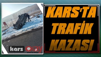 Kars'ta Kontrolden Çıkan Otomobil Takla Attı