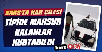 Kars'ta Tipi Nedeniyle Mahsur Kalan Araç Kurtarıldı