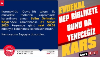 Selim Gelinalan Köyü'nde Karantina Kaldırıldı